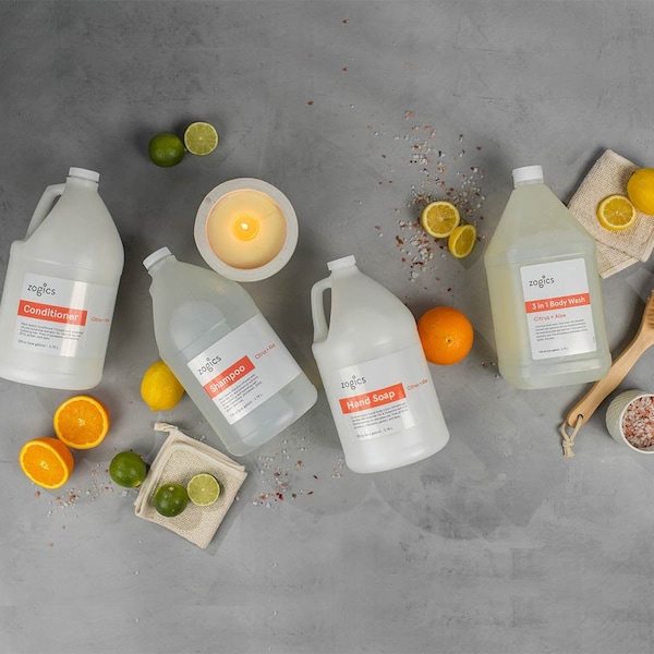 Zogics Bath and Body Care Gallon Sampler Case, Citrus and Aloe, 4PK - ZOGICSBUNDLE-BW-S-C-HS