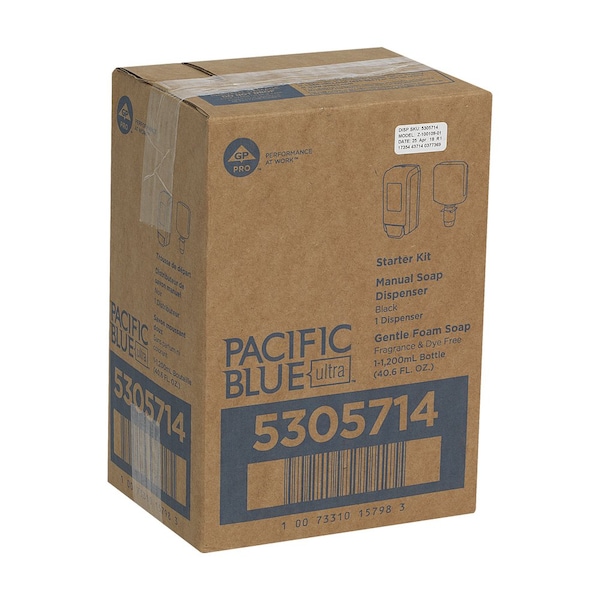 Pacific Blue Ultra Soap/Sanitizer Dispenser Kit, Black Dispenser, Gentle Foam Soap, Dye Free - 5305714