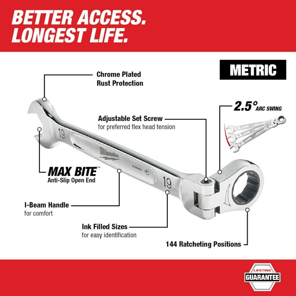 Llave combinada Milwaukee Tool de 9/16 pulgadas SAE con cabeza flexible - 45-96-9815