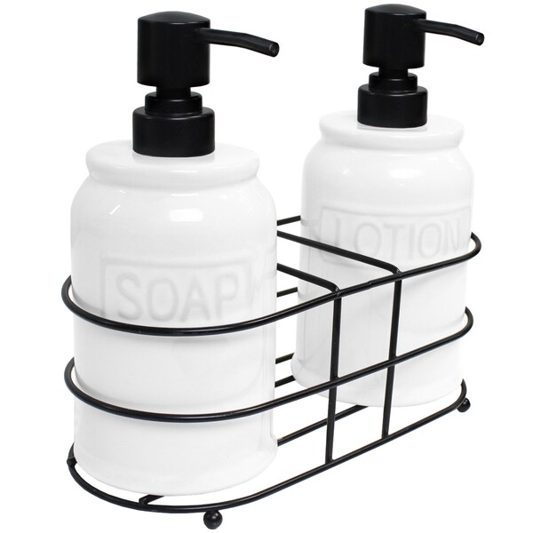 Blue Donuts 2 Piece Soap and Lotion Dispenser Set With Metal Rack - BD3928105