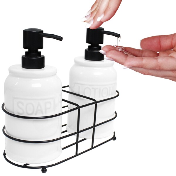 Blue Donuts 2 Piece Soap and Lotion Dispenser Set With Metal Rack - BD3928105