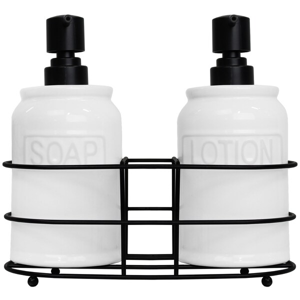 Blue Donuts 2 Piece Soap and Lotion Dispenser Set With Metal Rack - BD3928105