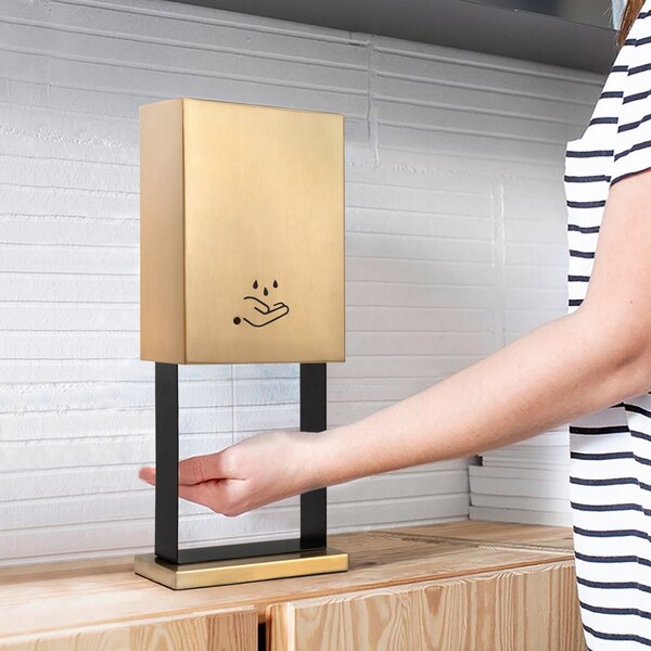 Nova Of California Luxe Tabletop Touchless Hand Sanitizer Dispenser   21in, Brushed Brass, Powermist - 7010563