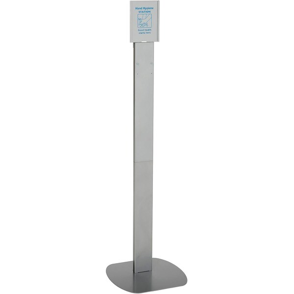 Global Industrial No Touch Floor Stand for Global Hand Soap/Sanitizer Dispensers, Silver - 640925