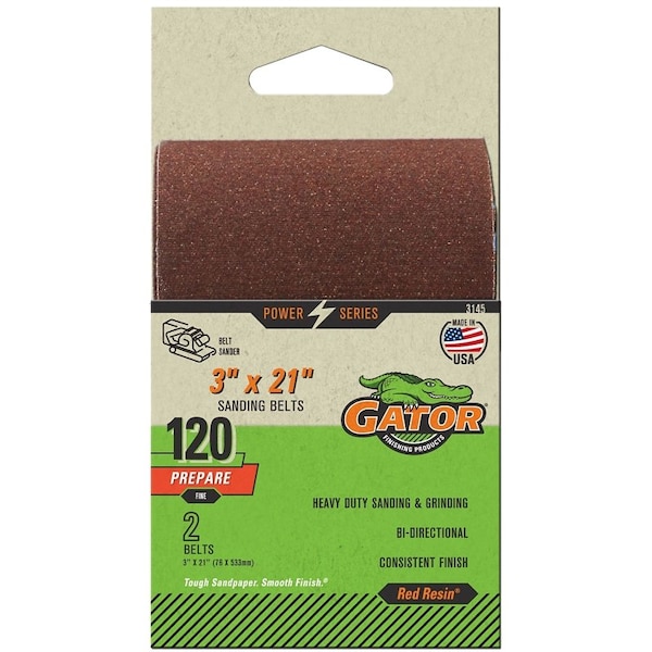 Cinturón para lijar Gator, 3 pulgadas de ancho, 21 pulgadas de largo, 120 granos, fino, abrasivo de óxido de aluminio - 3145