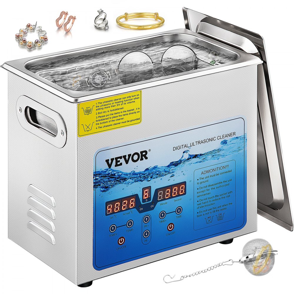 VEVOR Ultrasonic Cleaner, 36KHz~40KHz Adjustable Frequency, 3L 110V, Ultrasonic Cleaning Machine w/Digital Timer and Heater, Lab Sonic Cleaner for Jewelry Watch Eyeglasses Coins, FCC/CE/RoHS Listed - DPCSBQXJMC3LK6MUKV1