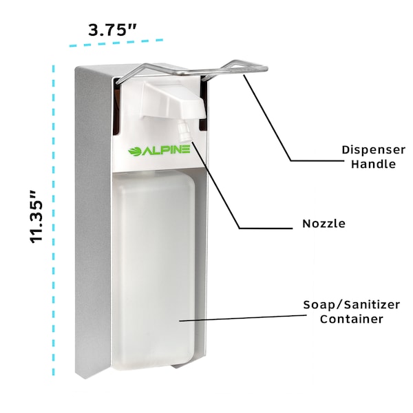 Alpine Industries Elbow Press Liquid/Gel Hand Sanitizer/Soap Dispenser, 1000mL, PK2 - 4322