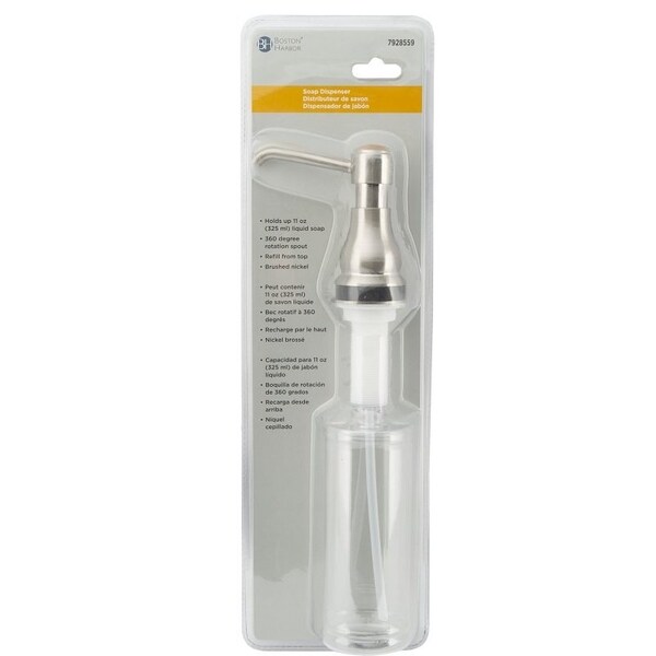 Boston Harbor Soap Dispenser, 11 oz Capacity, PE, Brushed Nickel, Brushed Nickel, Press - TOBI22040002NP