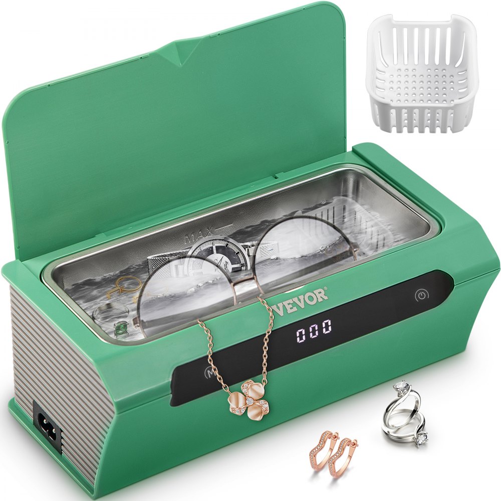 VEVOR Ultrasonic Jewelry Cleaner, 45 kHz 500ML, Professional Ultra Sonic Cleaner w/Touch Control, Digital Timer, Cleaning Basket, Stainless Steel Ultrasound Cleaning Machine for Watches Glasses Green - SLCSBQXJMLSZFHQL2V1