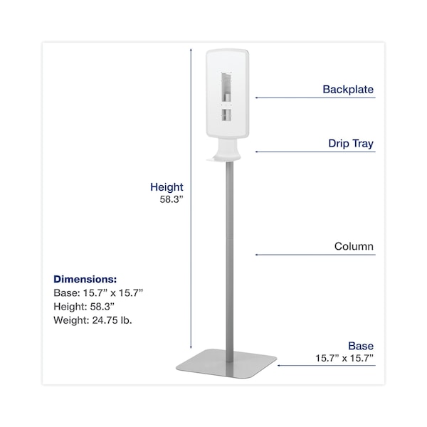 Dial FIT Touch Free Dispenser Floor Stand, 15.7 x 15.7 x 58.3, White - 09495EA