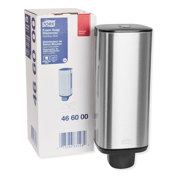 Tork Foam Skincare Manual Dispenser, 1 L Bottle; 33 oz Bottle, 4.25 x 4.25 x 11.38, Stainless Steel - 466000