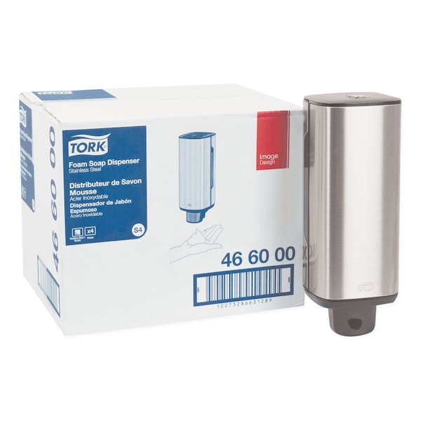 Tork Foam Skincare Manual Dispenser, 1 L Bottle; 33 oz Bottle, 4.25 x 4.25 x 11.38, Stainless Steel - 466000