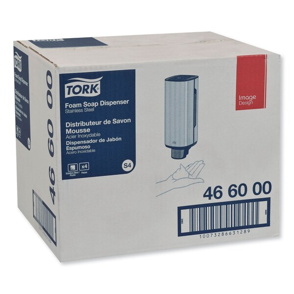 Tork Foam Skincare Manual Dispenser, 1 L Bottle; 33 oz Bottle, 4.25 x 4.25 x 11.38, Stainless Steel - 466000