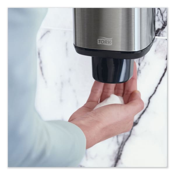 Tork Foam Skincare Manual Dispenser, 1 L Bottle; 33 oz Bottle, 4.25 x 4.25 x 11.38, Stainless Steel - 466000