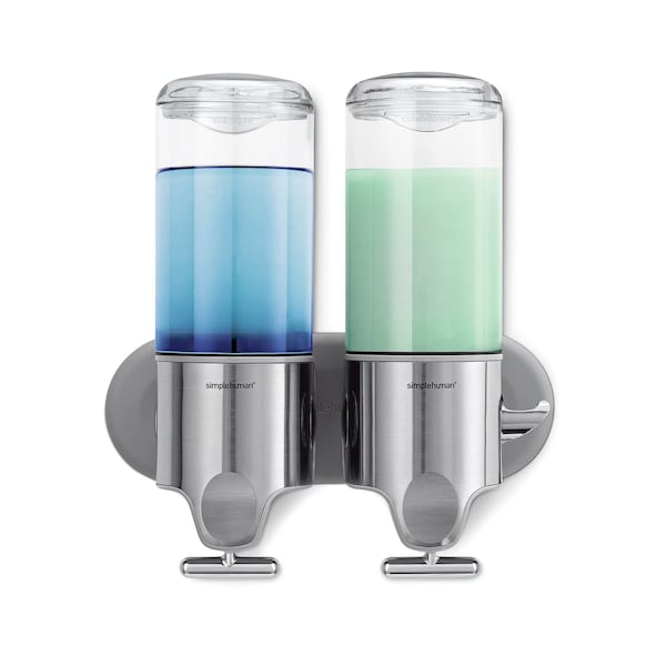 Simplehuman Double Wall Mount Shower Pump, 2 x 15 fl. oz. Shampoo and Soap Dispensers, Stainless Steel - BT1028