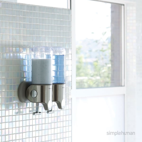 Simplehuman Double Wall Mount Shower Pump, 2 x 15 fl. oz. Shampoo and Soap Dispensers, Stainless Steel - BT1028