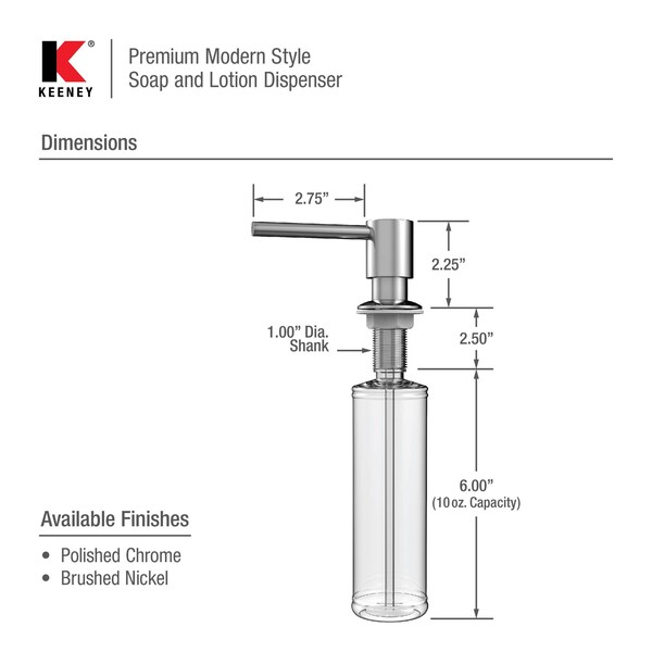 Keeney Mfg Modern Soap and Lotion Dispenser, Brushed Nickel - K613BN