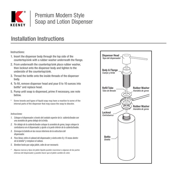 Keeney Mfg Modern Soap and Lotion Dispenser, Brushed Nickel - K613BN