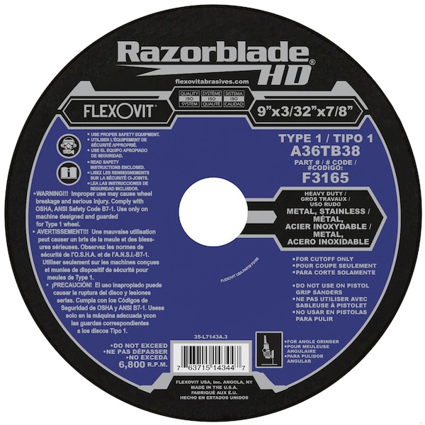 Flexovit REFORZADO RUEDA DE CORTE RAZORBLADE - F3165