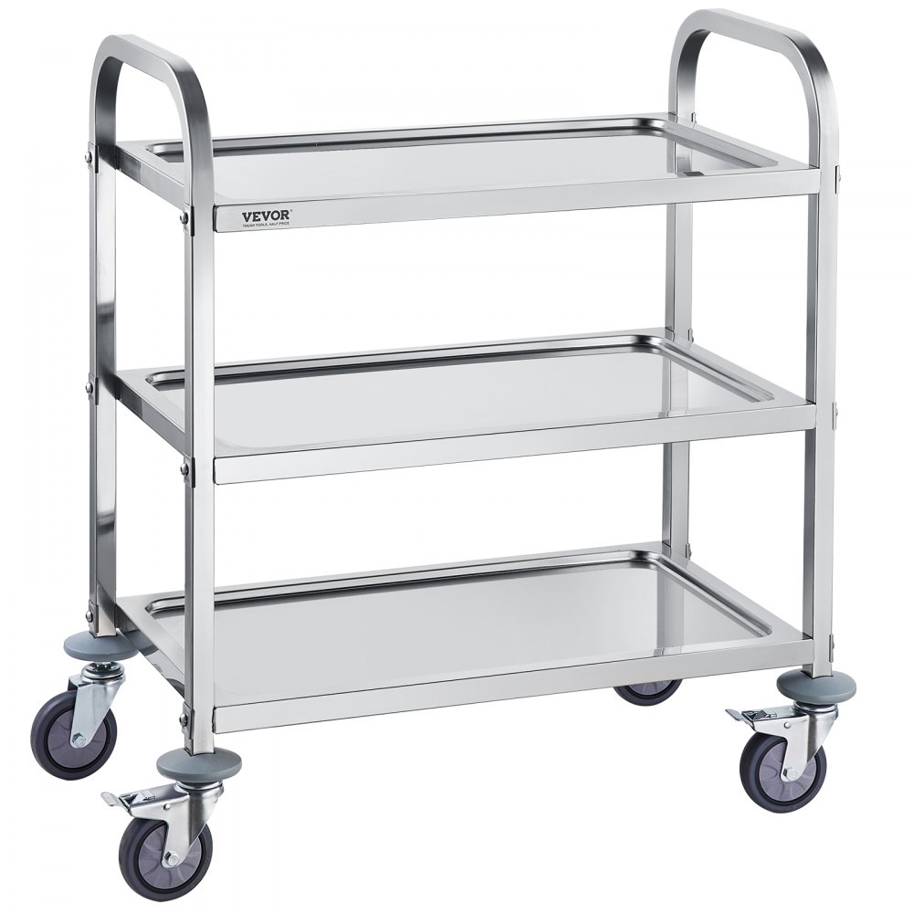 VEVOR Stainless Steel Cart, 3 Layers Lab Utility Cart 400 lbs Weight Capacity, Medical Cart with Lockable Universal Wheels, for Lab, Clinic, Kitchen, Salon - SYSSTCFB20134R3PNV0