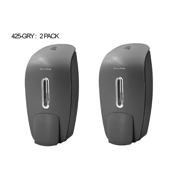 Alpine Industries 425-GRY Soap & Hand Sanitizer Dispenser, Surface Mounted, 800 ml Capacity, Gray - ALP425-GRY-2PK
