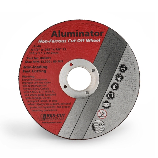 Disco de corte Rex Cut Aluminator de 4 1/2 pulgadas x .045 x 7/8 T1 Aluminator - 800201