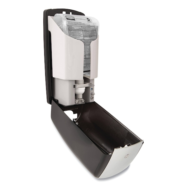 Rubbermaid Commercial AutoFoam Touch-Free Dispenser, 1100 mL, 5.2"x5.25"x10.9", Black/Chrome - FG750411
