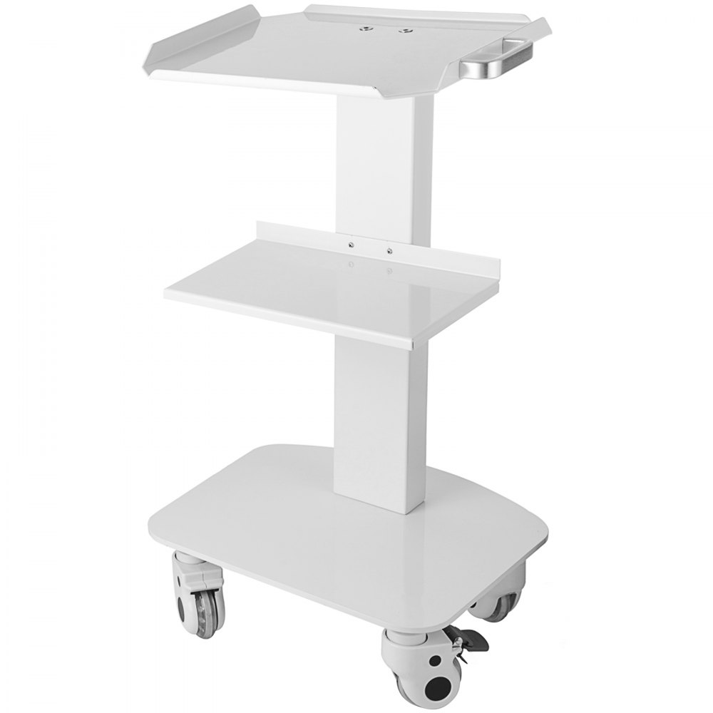 VEVOR 3 Trays Utility Cart 3-Layer Trolley Heavy Duty Lab Dental Rolling Utility Cart with 4 PE Wheels 2 of which can be Locked for Fixing Heavy-Duty with 33Lb Load Capacity - SYSSTC-3F-WHITE01V0