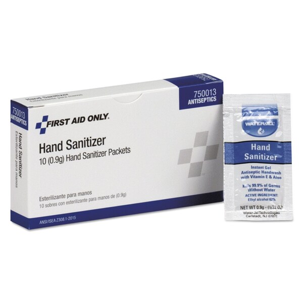 First Aid Only Gel Hand Sanitizer Packets for Unitized/First Aid Stations, 0.9g, PK10 - 750013