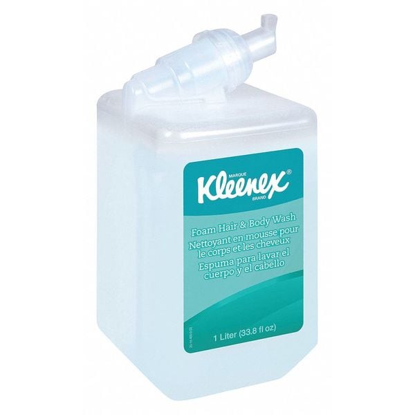 Kimberly-Clark Professional Foam Hair and Body Wash (91553), Light Blue, Fresh Scent Shampoo, 1.0 L, 6 Packages / Case - 91553