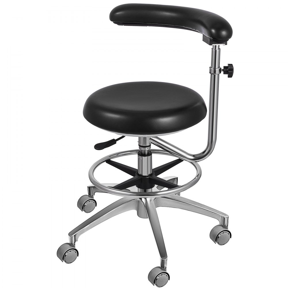 VEVOR Medical Dental Stool Dentist Chair with 360 Degree Rotation Armrest PU Leather Assistant Stool Chair Height Adjustable Doctor Chair - DZBLACKWKBHXSTZY1V0