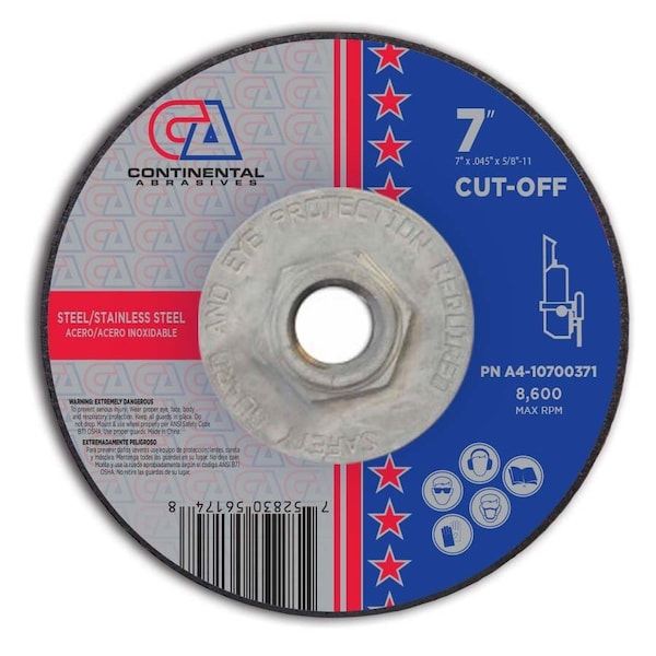 Rueda de corte delgada Premium de centro deprimido Continental Abrasives 7" x .045" x 5/8-11" Signature T27 - A4-10700371