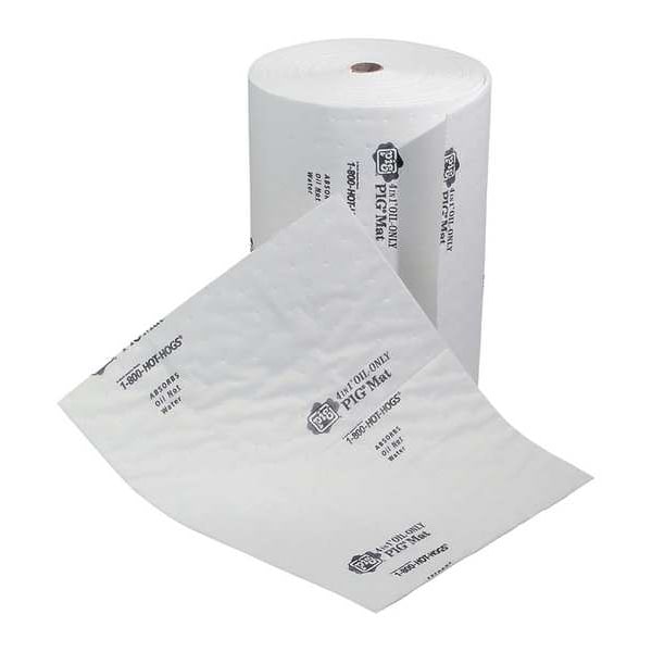 Pig Sorbents, 17 gal, 16 in x 150 ft, Oil, White, Polypropylene - MAT435