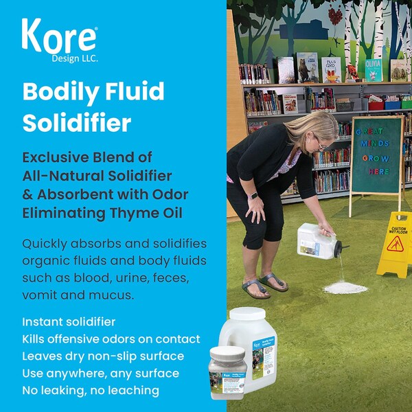 Kore Design Body Fluid Solidfier, Light Weight Absorbent For Absorbing Body Fluids, 1L Jug - KOR9010