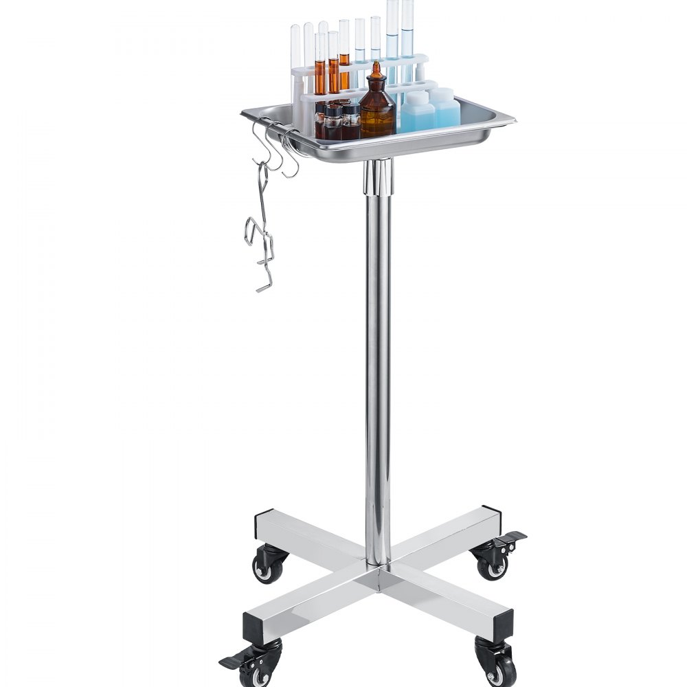 VEVOR Mayo Stand, Stainless Steel Mayo Tray, Load Capacity up to 36 lbs, Adjustable Height 31.9"-55", Medical Tray on Wheels with Removable Tray for Spa, Salon, Clinic, Personal Care - SYSSTCFB201146DZVV0