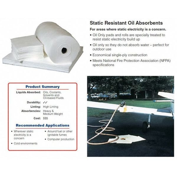 Brady Sorbents, 26 gal, 15 in x 19 in, Oil, White, Polypropylene - SR100