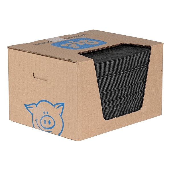 Pig Sorbent Pad, 19 3/4 gal, Universal, Black/Gray, Polypropylene, 100 PK - MAT2905