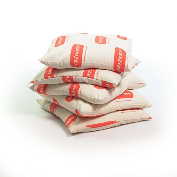 Green Boom Sorbent Pillow, 10 gal, Fuels, Oils, Beige, Wheat Straw - P1616S