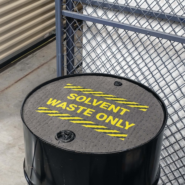 Pig Absorbent Barrel Top Safety Message Mat w Poly Backing Solvent Waste Only, 25PK - SGN1204