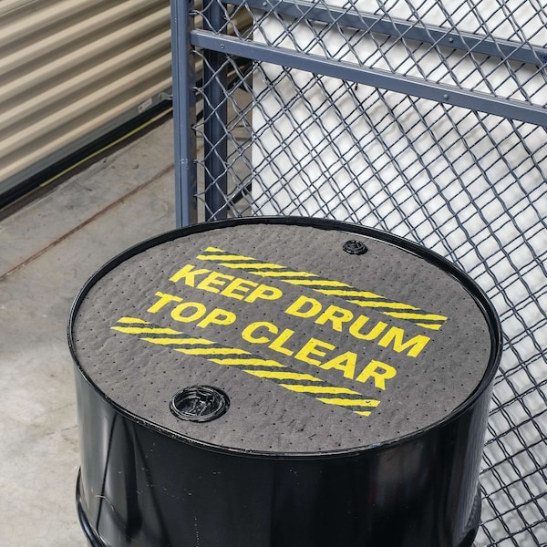 Pig Absorbent Barrel Top Safety Message Mat w Poly Backing Keep Drum Top Clear, 25PK - SGN1207
