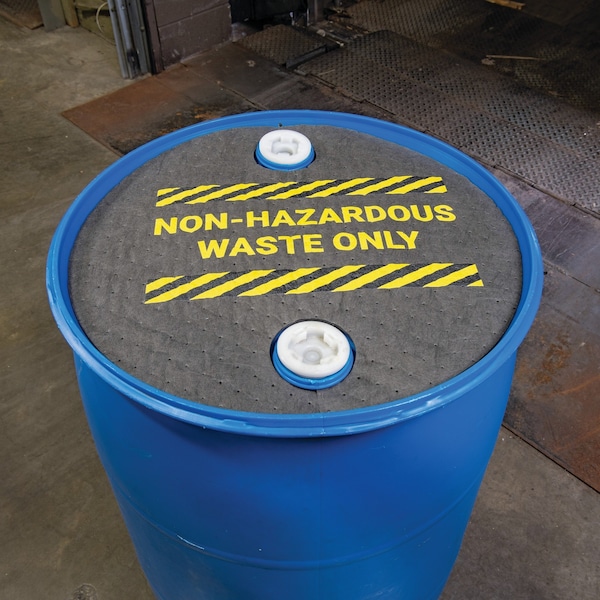 Pig Absorbent Barrel Top Safety Message Mat w Poly Backing Non-Hazardous Waste, 25PK - SGN1209