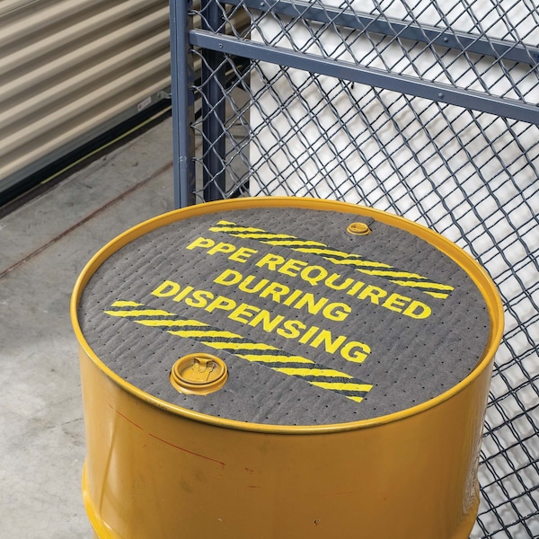 Pig Absorbent Barrel Top Safety Message Mat w Poly Backing .75in Dia. and 2in Dia., 25PK - SGN1202