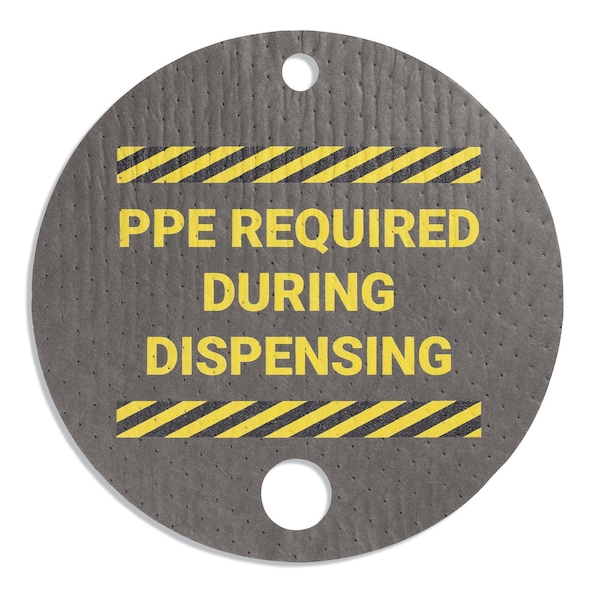 Pig Absorbent Barrel Top Safety Message Mat w Poly Backing .75in Dia. and 2in Dia., 25PK - SGN1202