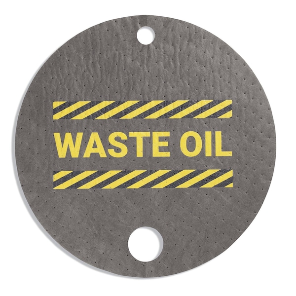 Pig Absorbent Barrel Top Safety Message Mat w Poly Backing Waste Oil, 25PK - SGN1200