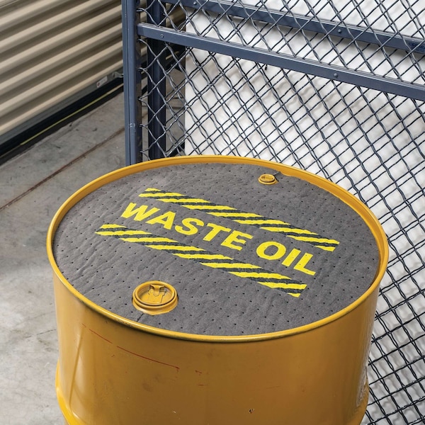 Pig Absorbent Barrel Top Safety Message Mat w Poly Backing Waste Oil, 25PK - SGN1200