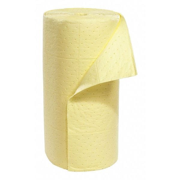 Spilltech Sorbents, 49 gal, 30 in x 150 ft, Harsh Chemicals, Yellow, Polypropylene - YRF150H