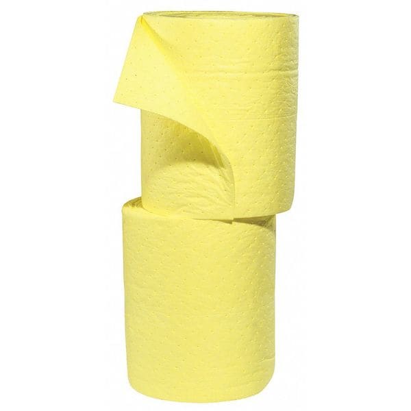 Spilltech Sorbents, 49 gal, 15 in x 150 ft, Harsh Chemicals, Yellow, Polypropylene - YRSF150H