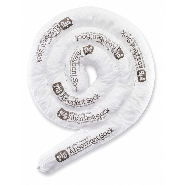 Pig Sorbents, 15 gal, 3 in x 10 ft, Oil, White, Polypropylene - SKM701
