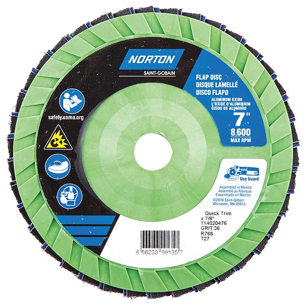 Disco de láminas Norton Abrasives de 7" de diámetro y 7/8" de árbol, grano 36 - 66623399135