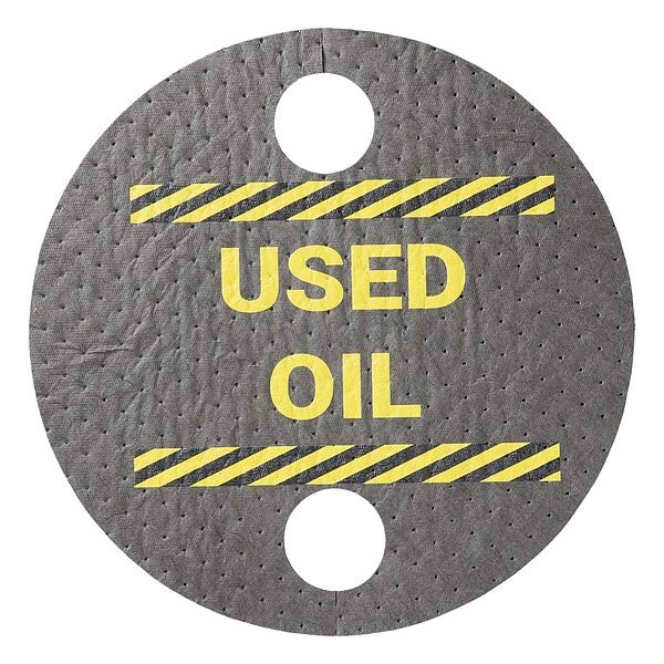 Pig Absorbent Barrel Top Safety Message Mat w Poly Backing Used Oil For 55 gal. drums w 2 bungs, 25PK - SGN1211